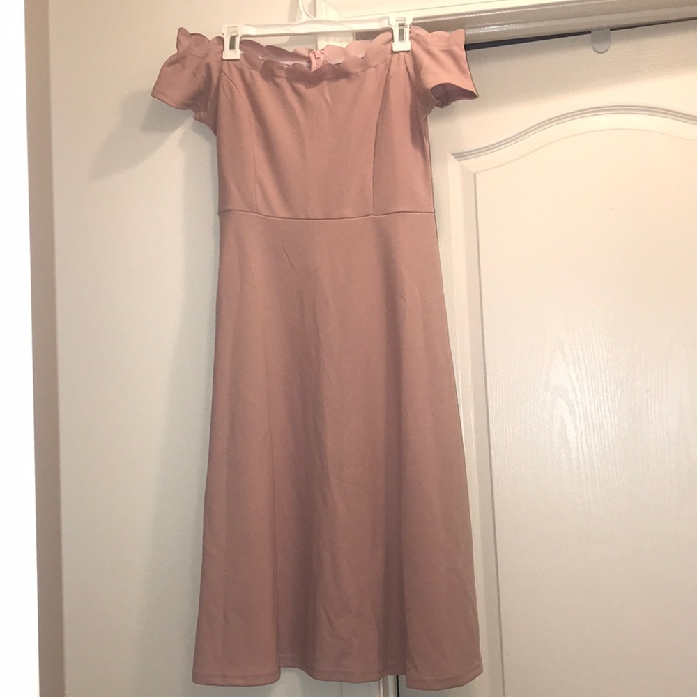 Off the shoulder nude pink dress